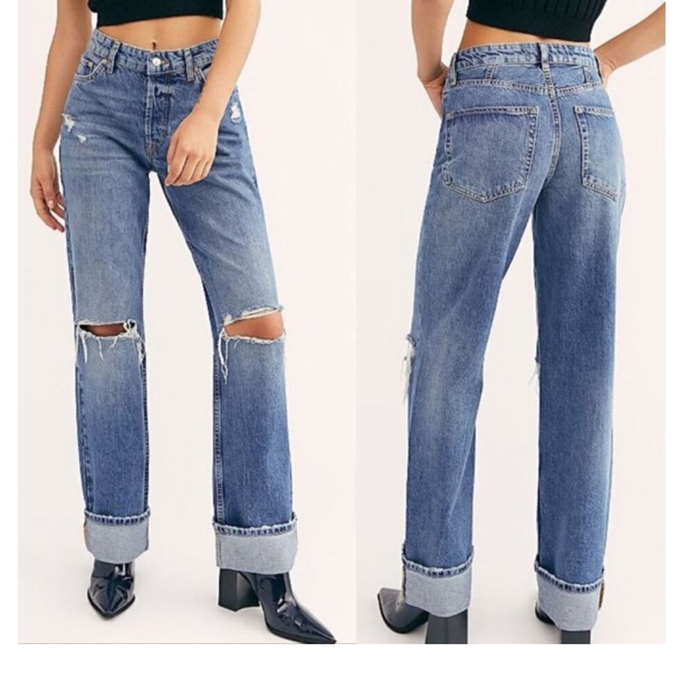 We The Free Wild Flower High Rise Distressed Jeans Size 26 Button Fly